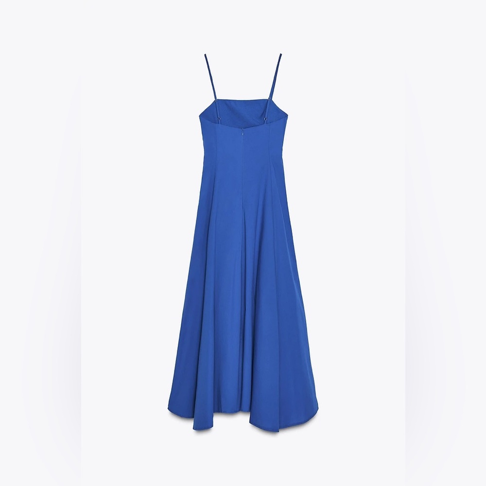 ZARA blue poplin midi dress with adjustable straps, fit & flare.  L NWT - Picture 9 of 14